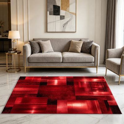 Tapis modernes rouges et noirs pour le salon, doux et confortables, adaptés à toutes les saisons, faciles à entretenir, tapis de sol intérieur lavable à la machine, sous la table de ferme convenant à la chambre à coucher, à la salle à manger, au bureau, au balcon, au patio
