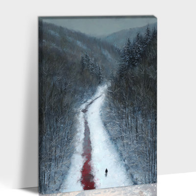 Grand paysage de neige d'hiver, reproduction d'art sur toile, pin moderne forêt, peinture solitaire, sentier rouge, peinture pour salon, chambre à coucher, bureau, vacances de Noël, décoration murale, 24 po x 36 po