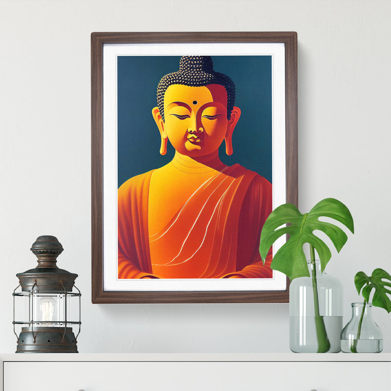 Glorious Buddha 1 Piece Single Picture Frame Wall Art, 46cm H x 34cm W x 2cm D, Walnut