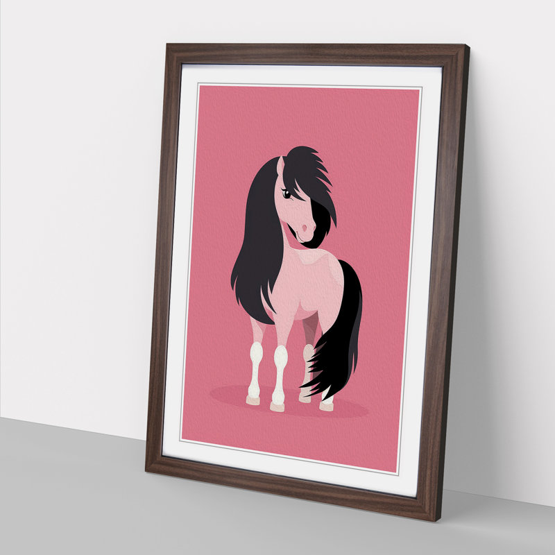 Pony Minimalism - Single Picture Frame Print on Wood, 34cm H x 25cm W x 2cm D, Walnut Framed