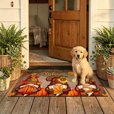Non-Slip Indoor Outdoor Door Mat, 16"x24",Leopard Gnomes Welcome