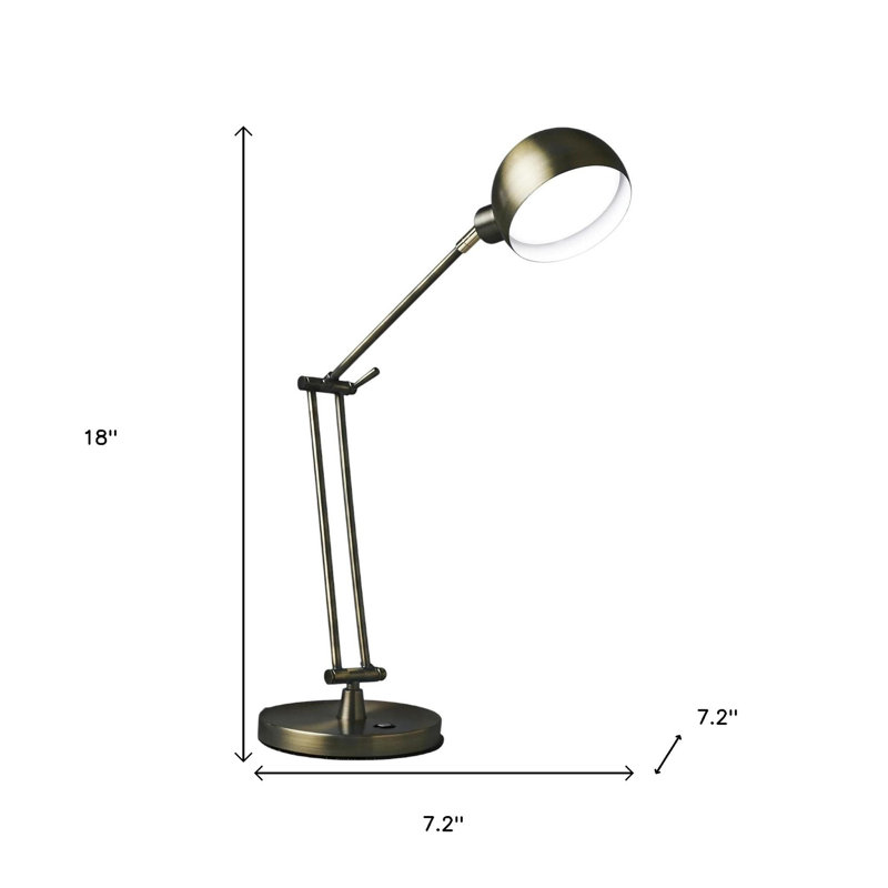 18" Antiqued Bronze Adjustable Swing Arm Desk Lamp USB With Antiqued Bronze Shade, Antique Bronze