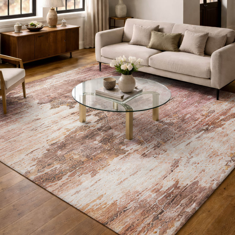 Machine Washable Indoor/Outdoor Chantille ACN2874 Abstract Rug, 3' x 5', Blush