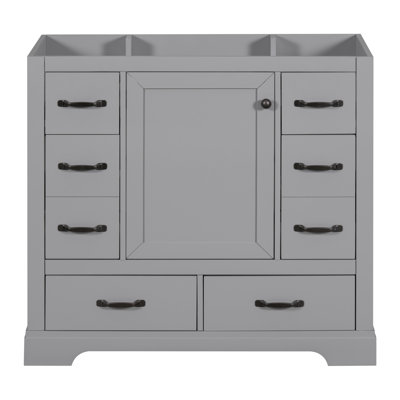 36" Bathroom Vanity Without Sink, Cabinet Base Only, Six Drawers, Multi-Functional Drawer Divider, Adjustable Shelf, Grey