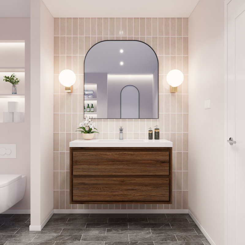 Ensemble de meuble-lavabo simple mural 42 po Azden, Bois de rose