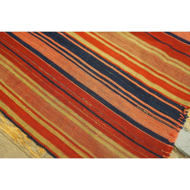 1950s Multi Stripe Geometric Flatweave Wool Vintage Turkish Kilim Square Rug 5'0" x 5'0" Area Rug