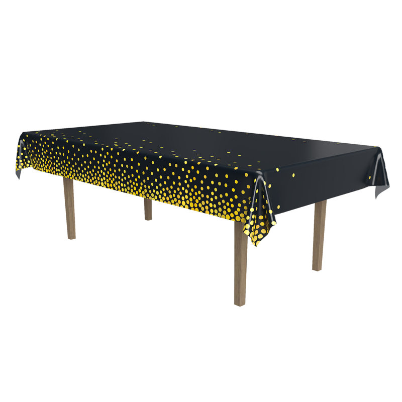 Metallic Polka Dots Tablecover, Black/Gold