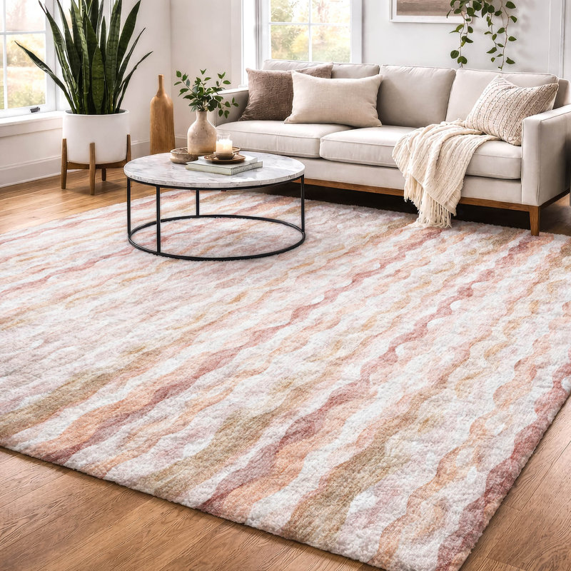 Premium Machine Washable Dream Shag ADS195 Ribbons Rug, 8' x 10', Peach
