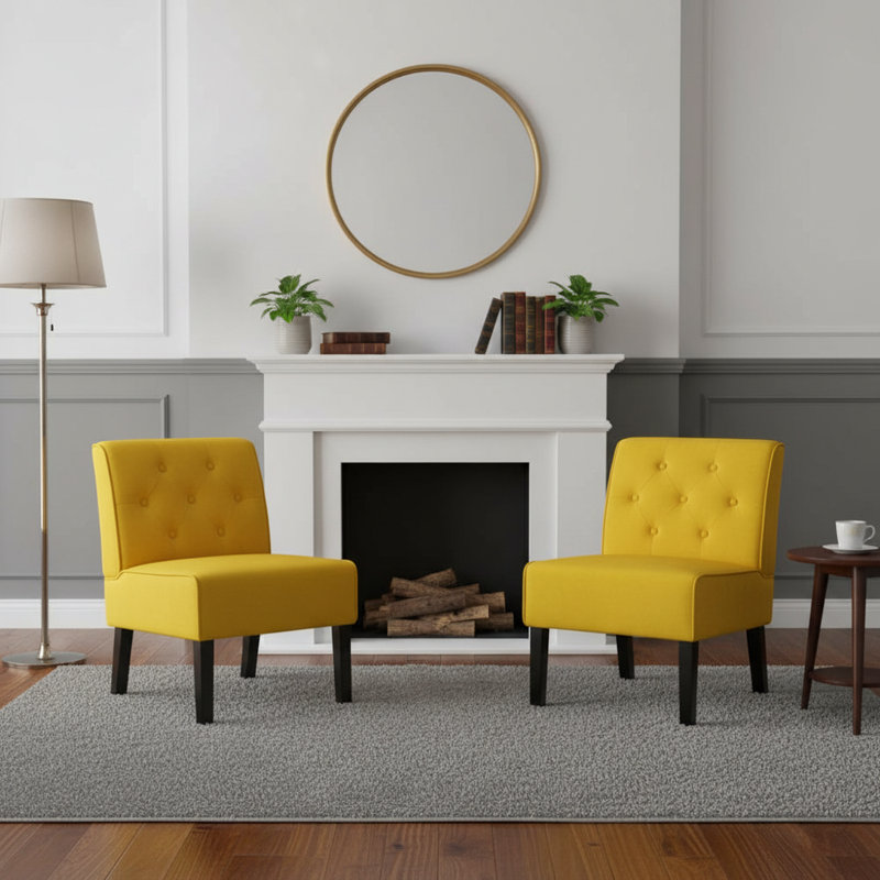 Fauteuil d'appoint 2 pièces à dossier boutonné, Jaune