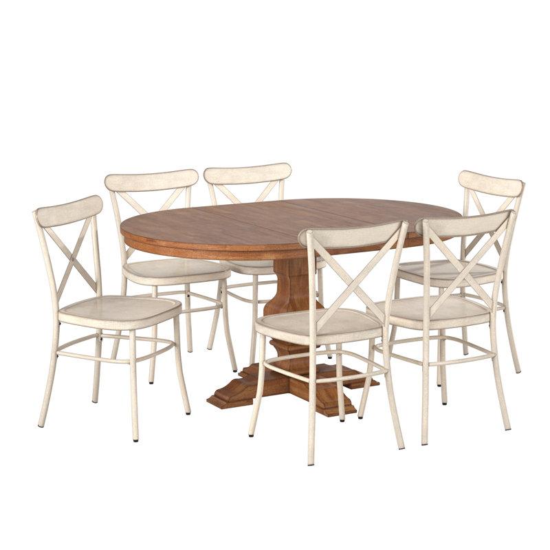 Ensemble de salle à manger extensible Fortville, Blanc antique
