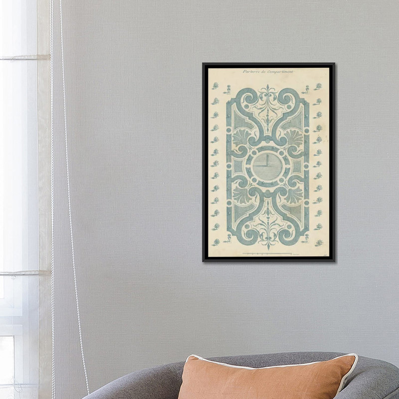 «Garden Design in Blue I», impression sur toile, H 26 po x l 18 po x P 1,5 po, Toile avec cadre noir, Pas de tapis