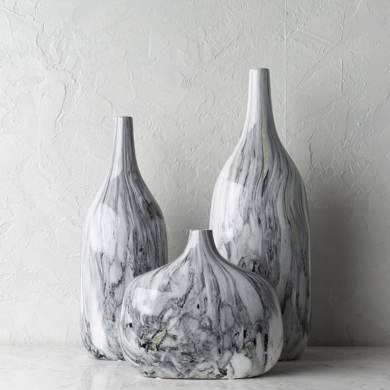 Ayriauna Abstract Ceramic Table Vase (Set of 3), Gray/White