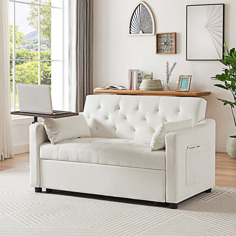 Sofa Bed With Side Table, Cream White