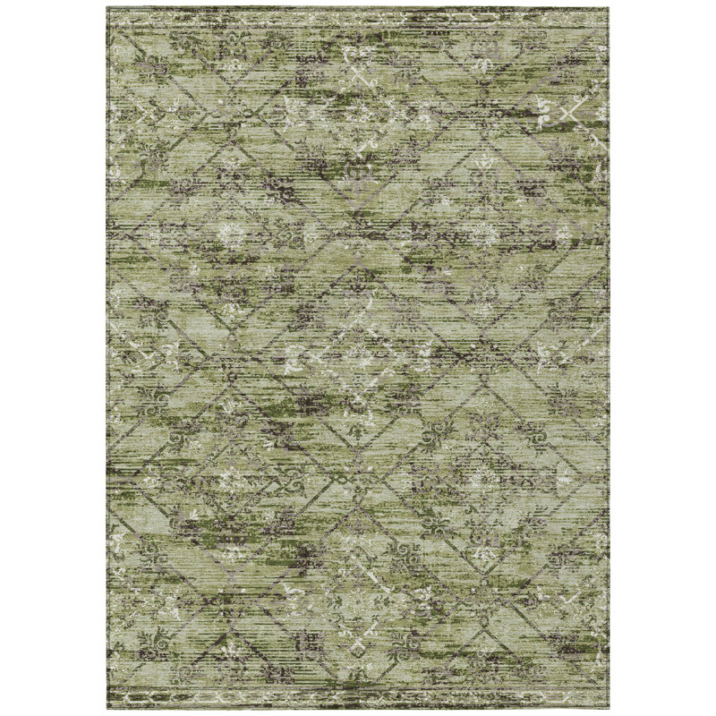 Machine Washable Indoor/Outdoor Chantille ACN2665 Lattice Rug, Fern, 9' x 12'