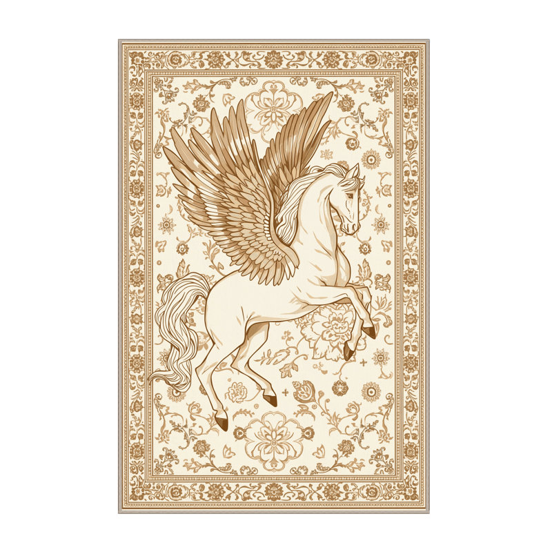 Tapis oriental classique beige lavable à la machine Bridgewater Pegasus - reliure beige, 8 x 10