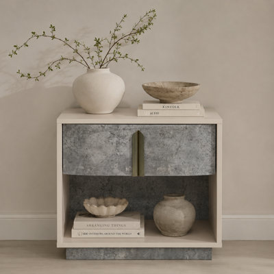 Table de chevet à 1 tiroir Pavira avec lumières DEL - pierre