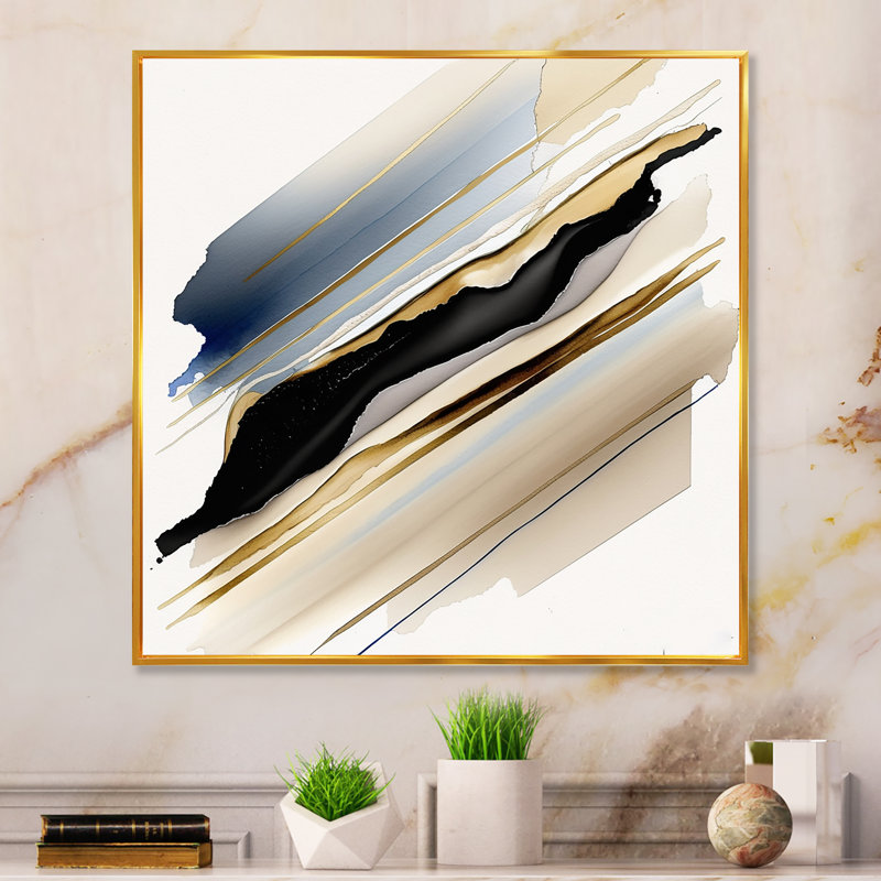 «Black and Gold Cubic Expression X», impression sur toile, H 36 po x l 36 po x P 1,5 po, Toile avec cadre flottant or