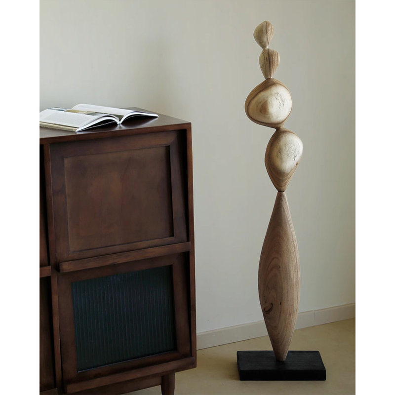 Pièce d'art en bois de noyer de style zen, Brun