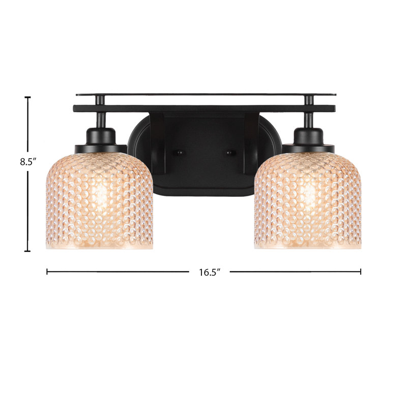 Barre d'éclairage de salle de bain 2 lumières Remington au fini noir mat avec verre texturé ambre de 6 po