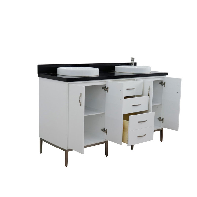 Ensemble de meuble-lavabo double 61 po Aashirya, Noir