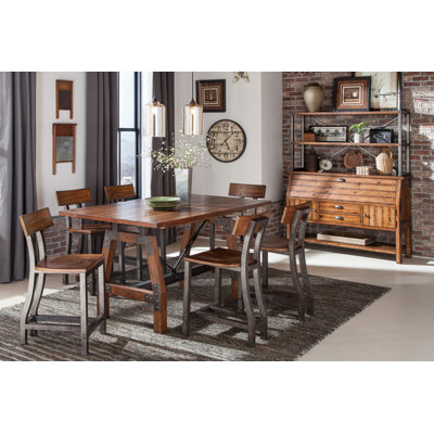 7Pc Dining Set Counter Height Table And 6X Counter Height Chairs Industrial Design Wooden Dining Furniture