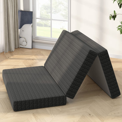 Gel Memory Foam Mattress, Portable Tri-folding Mattress With Washable Cover, Black by Alwyn Home