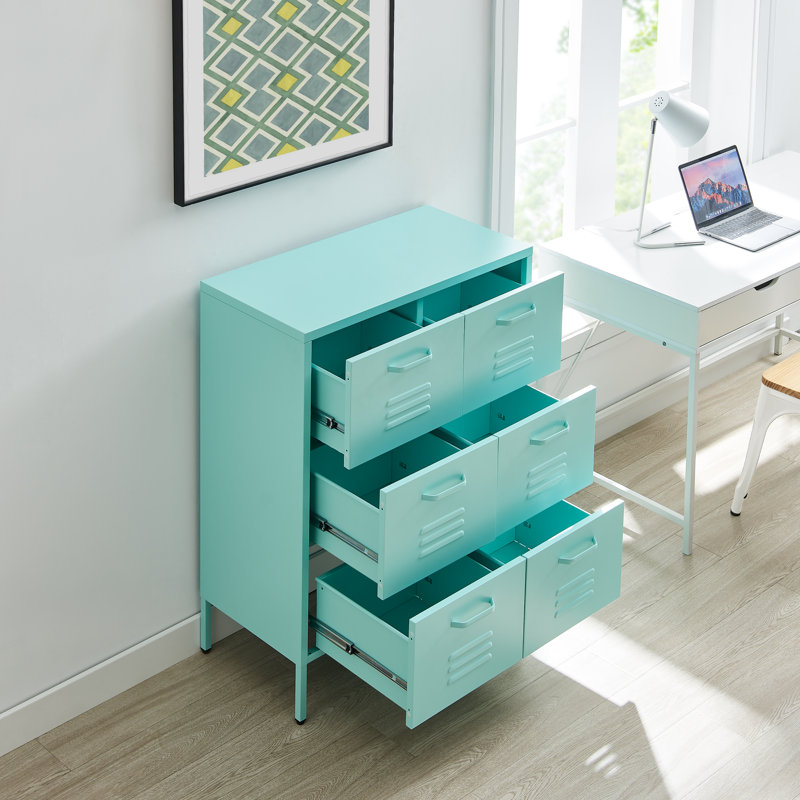 Anouck Metal Six Drawer Locker Style Sideboard - Bold Colour Modern Industrial Style, Blue