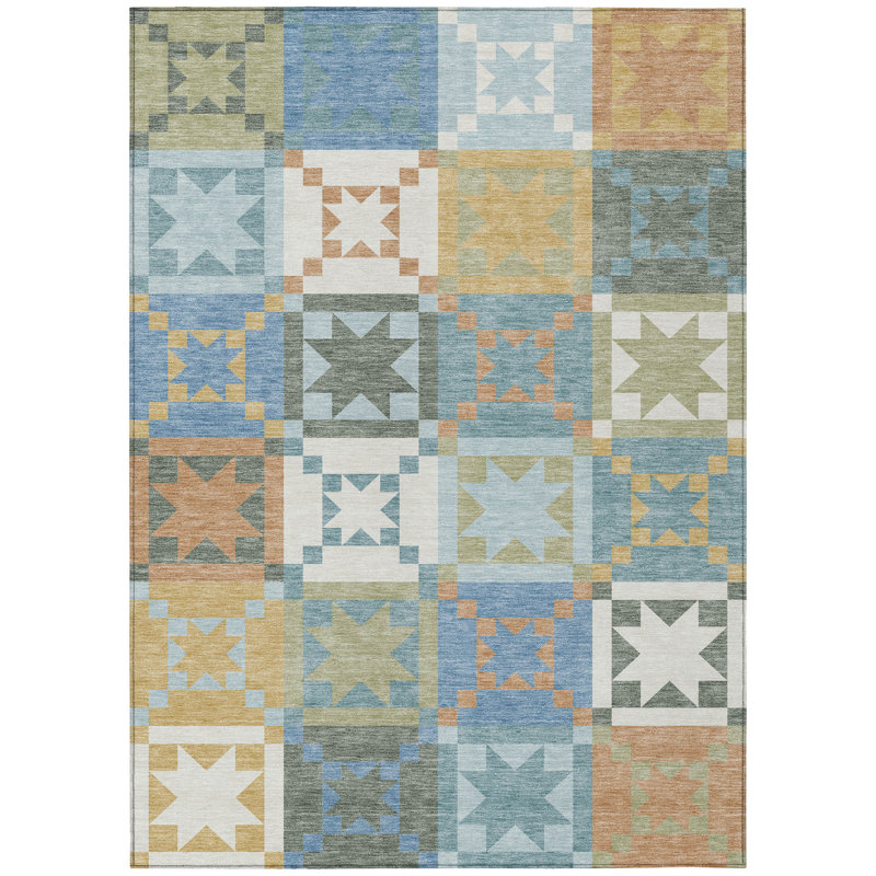 Machine Washable Indoor/Outdoor Chantille ACN2538 Patchwork Rug, Blue, Rectangle 9' x 12'