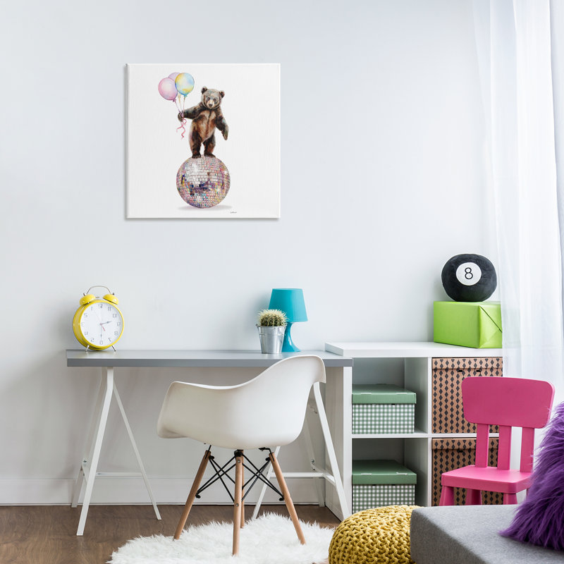 Toile ours et ballons disco, design par Amanda Greenwood, H 24 po x l 24 po