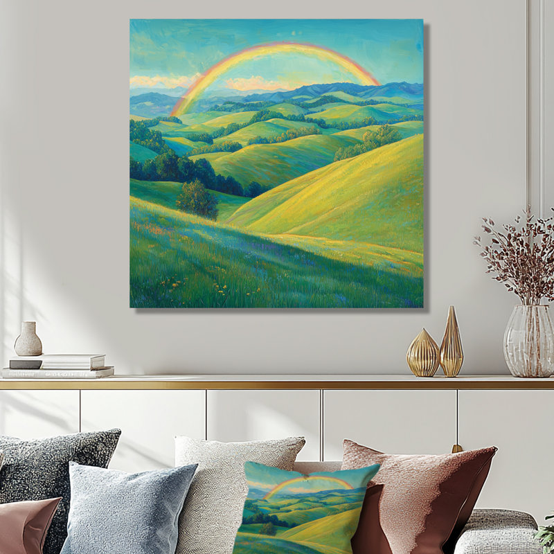 Giesa Rainbow In The Rolling Hills I - Rainbow Large, art mural, Toile tendue, Ne s’applique pas, H 30 po x l 30 po