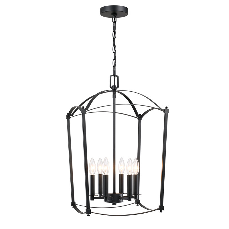 Luminaire suspendu noir mat à 4 lumières, H 24,33 po x l 15 po x P 15 po, Noir mat, 6 lumières