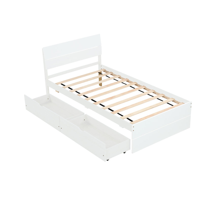 Structure de lit simple avec détails blanc crème - Élégante pièce maîtresse de la chambre à coucher à 2 tiroirs