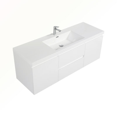 60" Floating Bathroom Vanity with Sink, Modern Wall-Mounted Bathroom Storage Vanity Cabinet with Resin Top Basin and Soft Close Drawers,