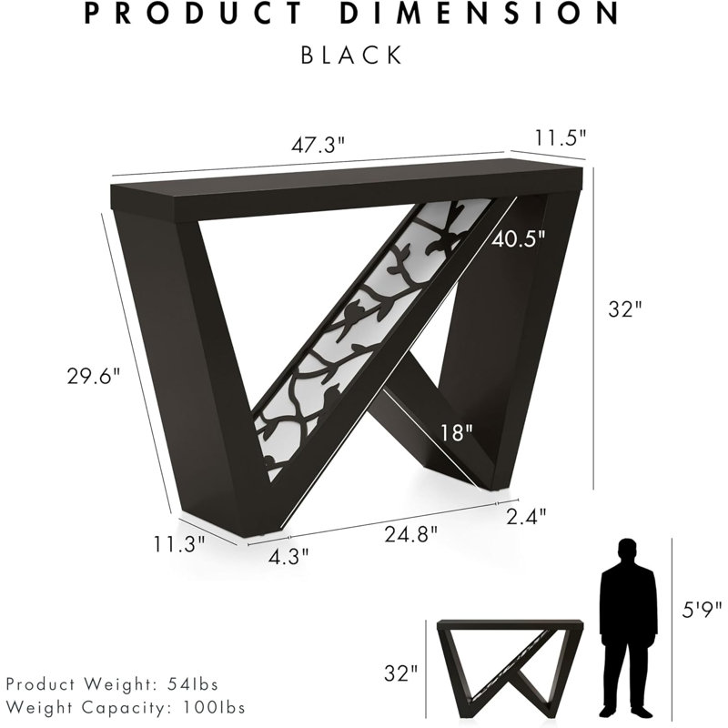 Modern Decorative LED Console Table With W-Shaped Legs And Remote Control, USB-Powered Light Strip, Engineered Wood Top, And Anti-Tip Kit For Living Room, Hallway, Or Entryway