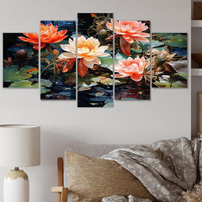 «China Art Koi Pond» sur toile, reproduction de 5 pièces