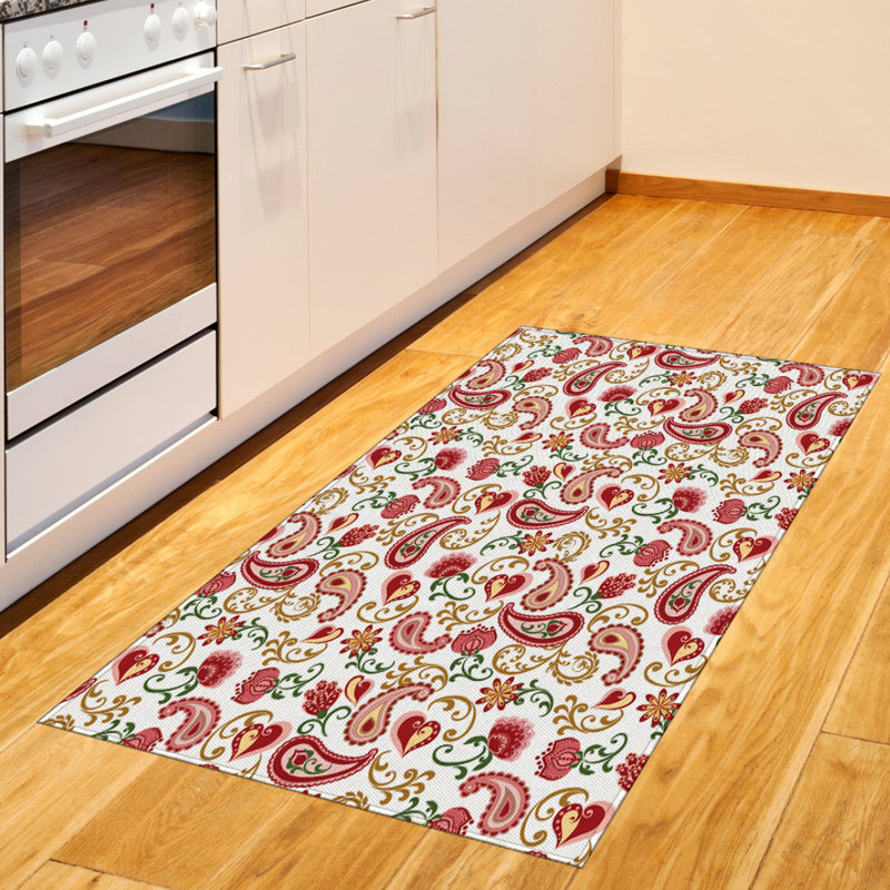 Tapis décoratif à motif de fibres longues en polyester à haute densité Paisley, Rectangle 2 pi 7 po x 5 pi