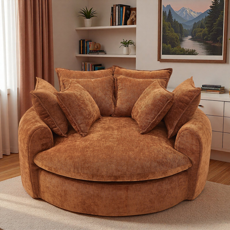 Canapé-lit rond à compression complète avec 8 coussins décoratifs, Orange
