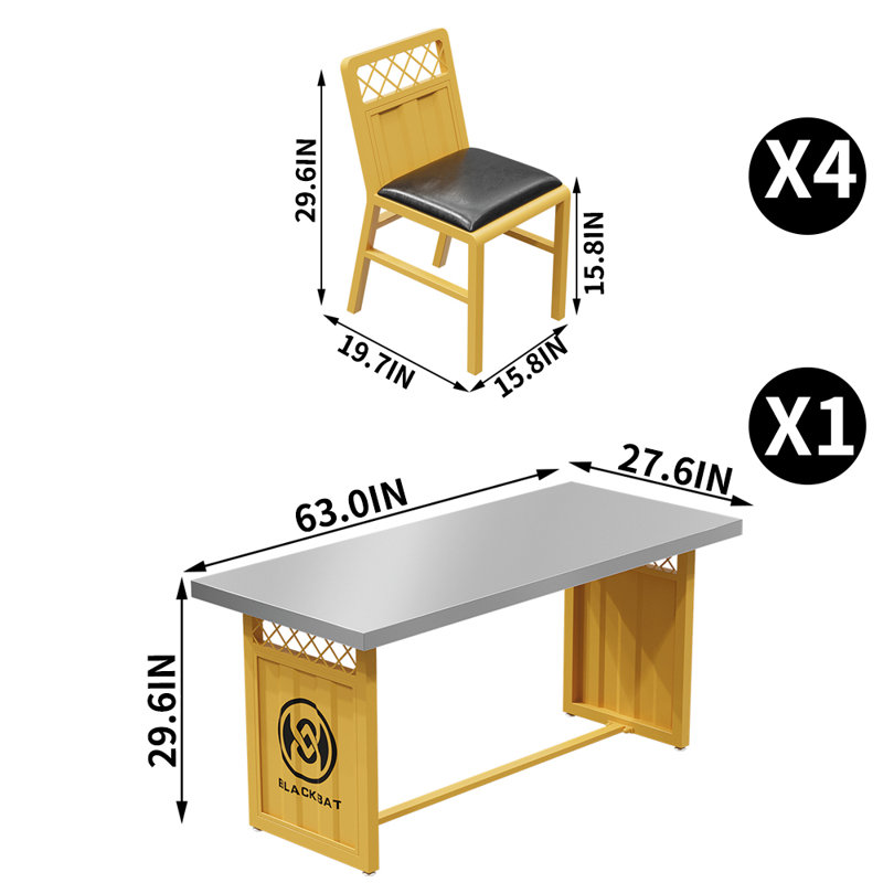 Kashlyn Trestle Dining Set, Yellow, Yellow, 29.6"H x 63"L x 27.6"W