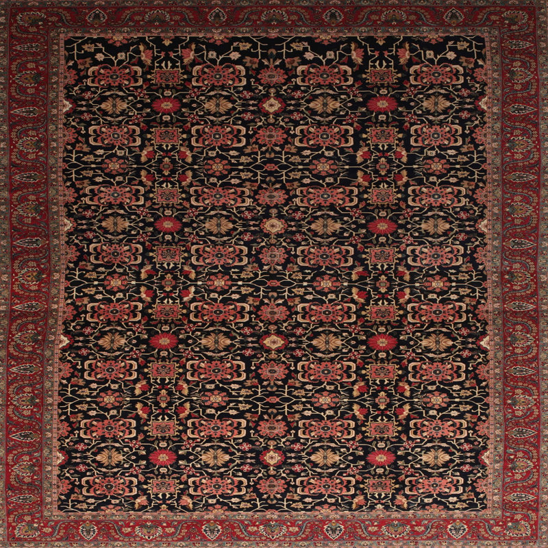 Tapis traditionnel rouge / brun / noir Agora, Carré 3 pi