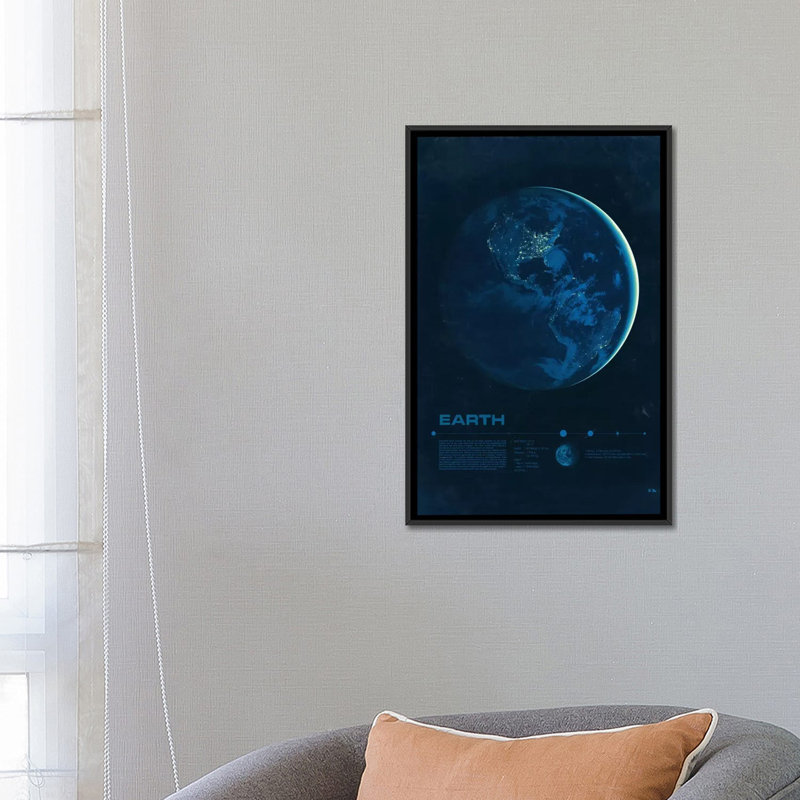 2046 design « terre »-impression sur toile tendue, H 26 po x l 18 po x P 1,5 po, Toile avec cadre noir, Pas de tapis