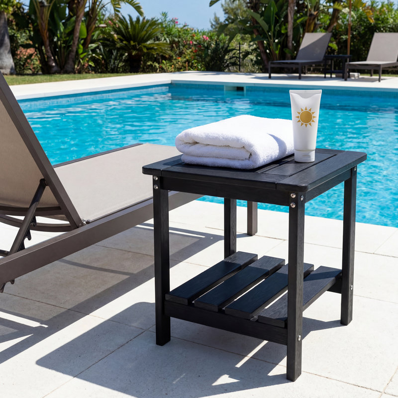 Table d'appoint carrée 16 po Hdpe Adirondack, table de bout résistante aux intempéries avec tablette de rangement, Noir