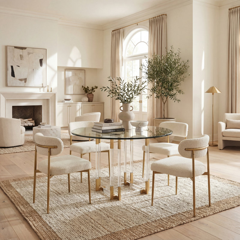 Reiner Round Dining Table, 30"H x 42"L x 42"W, Gold/Clear