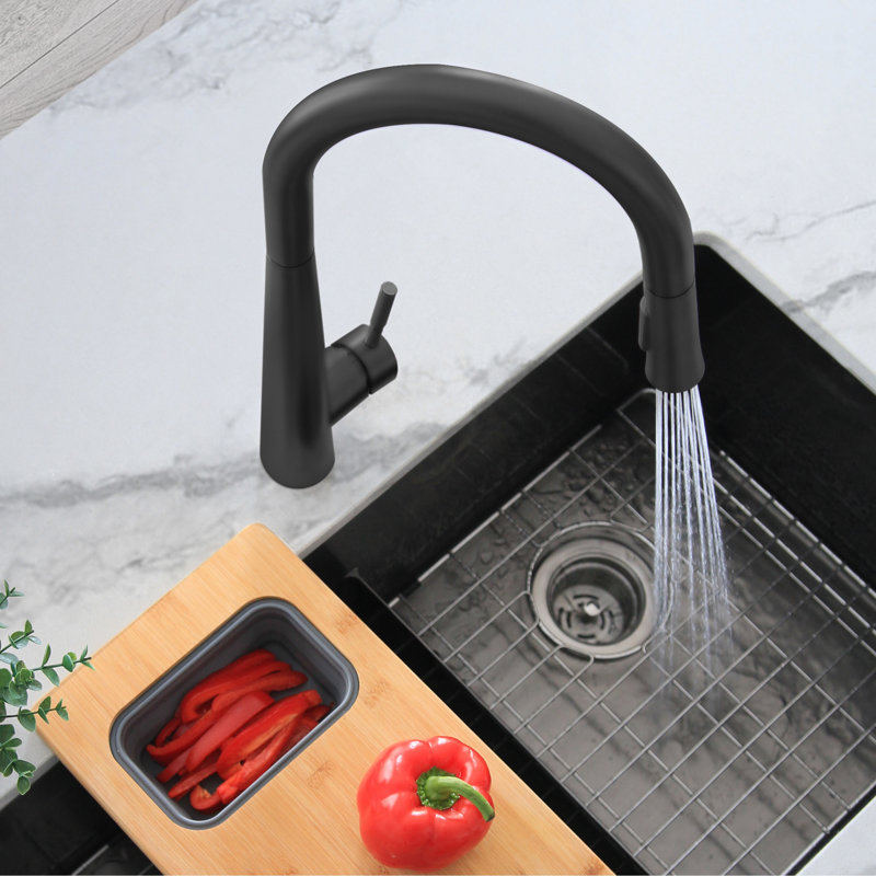 Matte Black Stainless Steel Pull-Down Kitchen Faucet with Spray