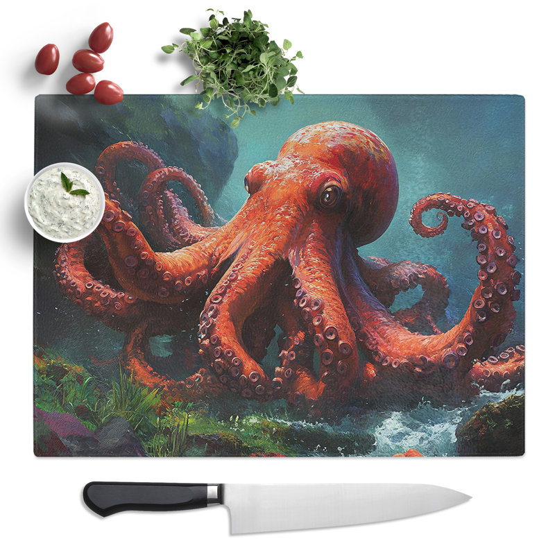 Octopus Graphics  Glass Chopping Board