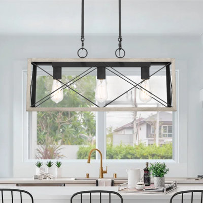 Lustre rectangulaire à intensité variable à 3 lumières pour îlot de cuisine Aaniah