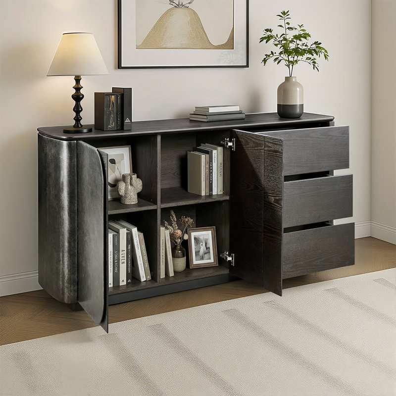 Raventon 63" Mid-Century Modern Solid Wood Sideboard with Drawers and Adjustable Storage