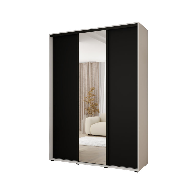 3 Door Manufactured Wood Wardrobe, 235.2cm H x 180cm W x 60cm D, Black/White