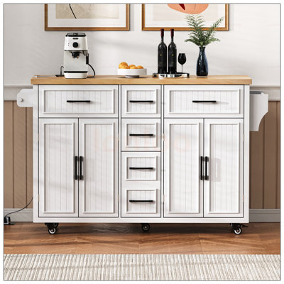 Îlot de cuisine polyvalent avec abattant, prise de courant et grand rangement sur roulettes pour les cuisines et les salles à manger modernes