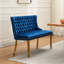 Banc de salle à manger 2 places en velours bleu de style Mid-Century Modern, orné de boutons faits à la main et offrant une assise confortable.