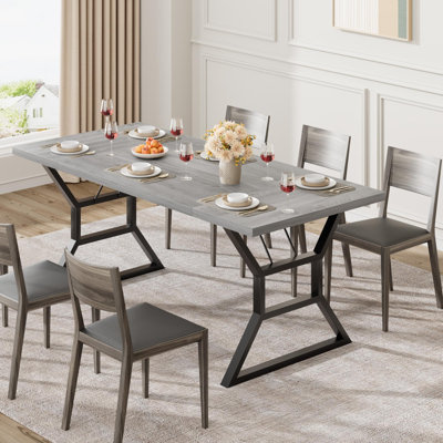 Table de salle à manger de style campagnard de 71 pouces, grande table rectangulaire en bois pour 6 à 8 personnes, table de cuisine rustique avec pieds en métal robustes pour la salle à manger, restaurant